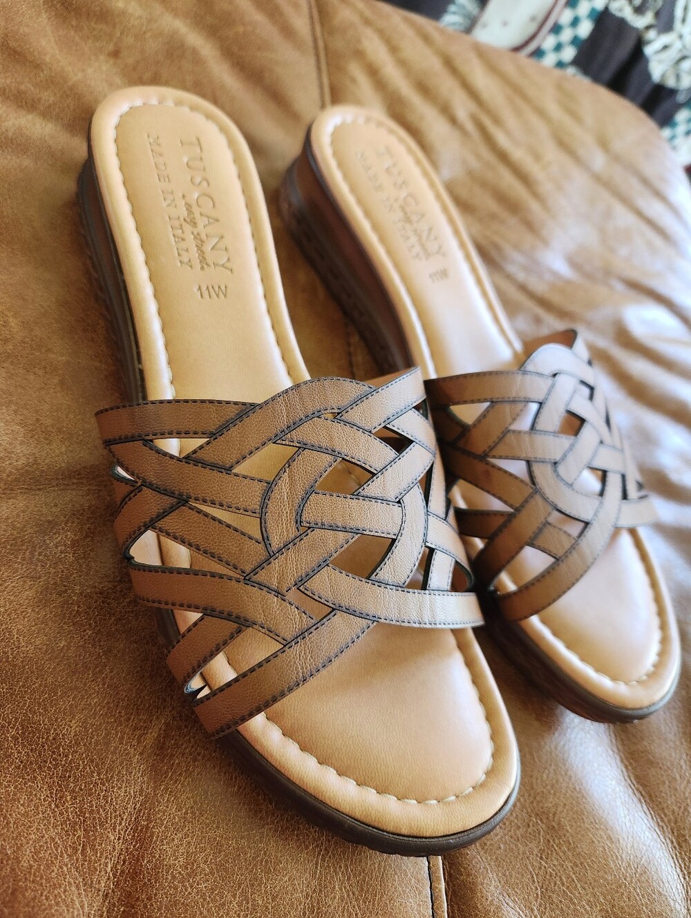 Easy Street Edda Tuscany Women's Wedge Slide Sandals Made In Italy Size 11 Brown